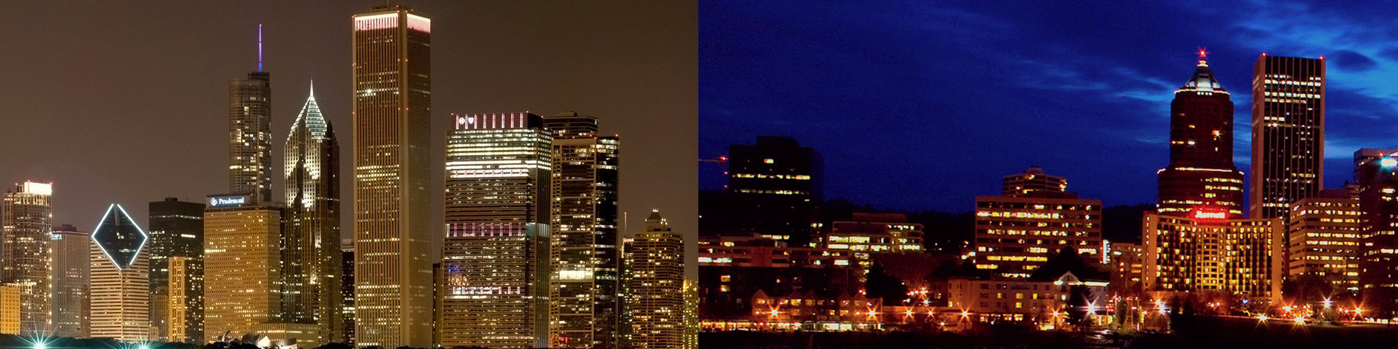Chicago and Portland at Night